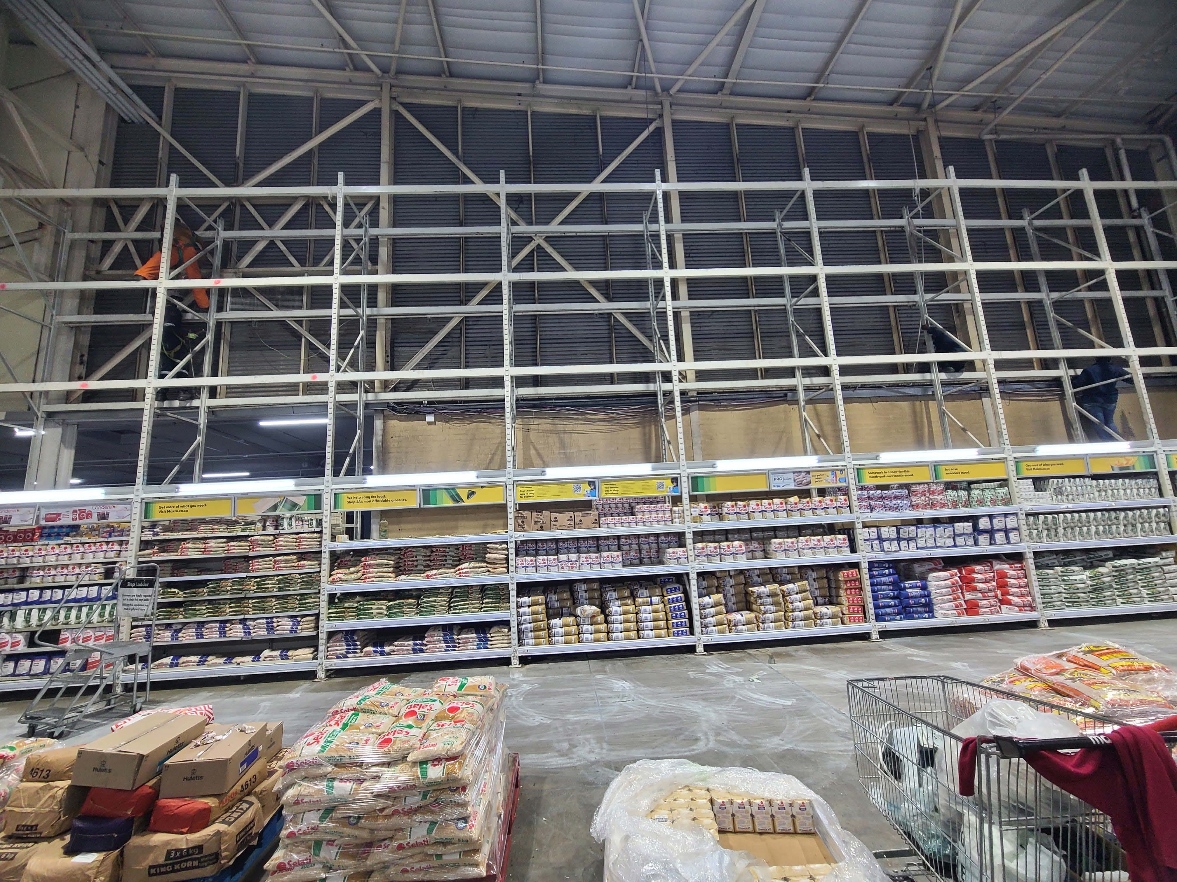 Scaffolding set up for retail store maintenance work